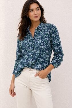 J.CREW Classic Button Down Shirt Animal Floral Print Blue Green Top | Size 0